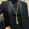 Yellow Gold Lace Lariat Necklace  on model long