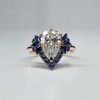 Pear Shaped Diamond with Blue Sapphires 