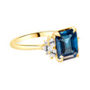 Emerald Cut Blue Sapphire with Marquise and Round Diamonds Side View 