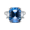 Emerald cut  blue sapphire three stone ring