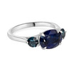 Blue Sapphire Horizontal Three Stone Ring in White Gold
