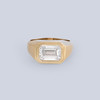 14k yellow gold pinky ring with a LAB GROWN emerald cut diamond set in a bezel, 1.90 carats E/F-VS