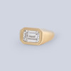 14k yellow gold pinky ring with a LAB GROWN emerald cut diamond set in a bezel, 1.90 carats E/F-VS - side view