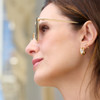 14k yellow gold earrings on post with 2 oval LAB GROWN diamonds totaling 2.30cts - on figure, side view
