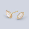 14k yellow gold small studs with 2 LAB GROWN marquise diamonds, bezel set, totaling 0.60 carats, side view