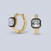14k yellow gold small huggies with 2 Asscher cut LAB GROWN diamonds totaling 1.50 carats with black rhodium bezel, E/F- VS. -side view