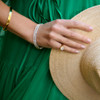 Lab Grown Diamond Tennis Bracelet on Model. One in White Gold and one in yellow gold.