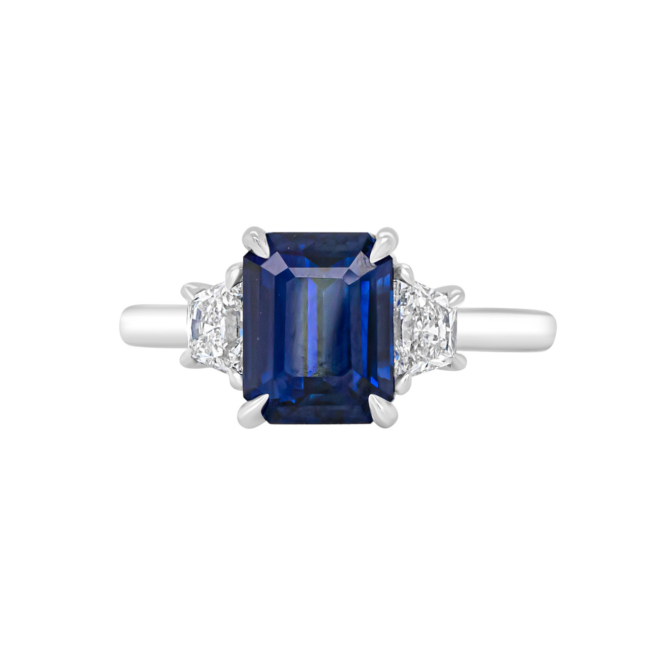 Emerald Cut Blue Sapphire Three Stone Ring | Sapphire Ring | Custom ...