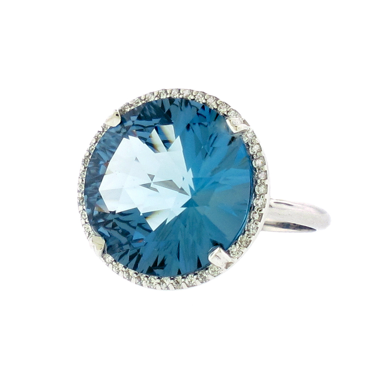 Lisa Nik Round London Blue Topaz Ring Designer Cocktail Rings
