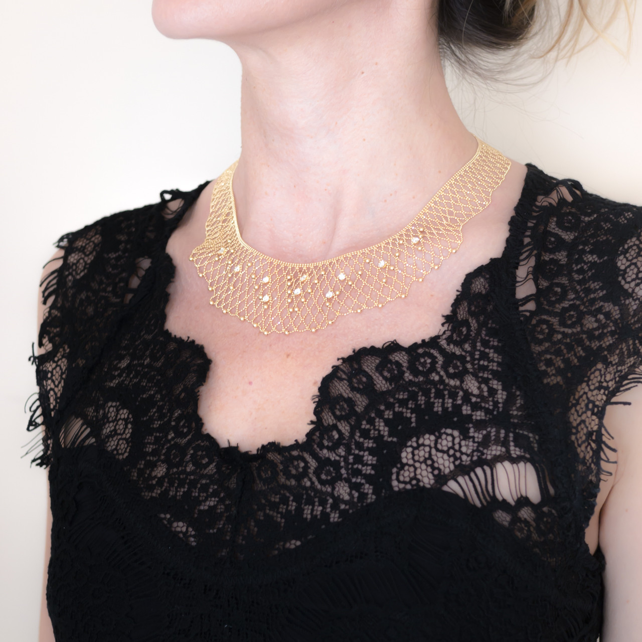 Gold Lace Necklace, Diamond Gold Necklace