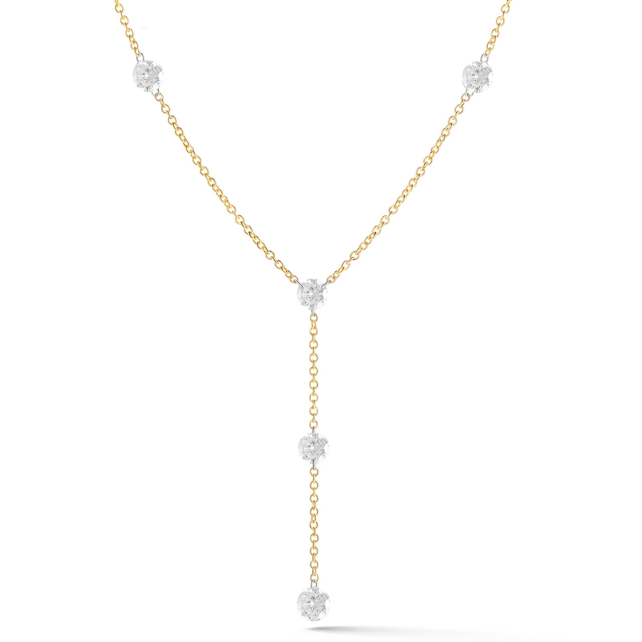 Invisible Diamond Y Necklace, Floating Diamond Necklace