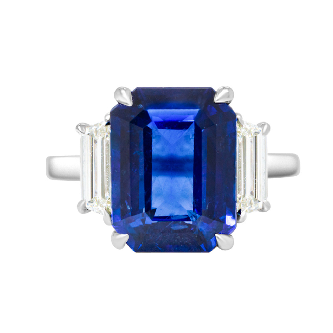 1.80ct Emerald Cut Three Stone Natural Blue Sapphire Engagement Ring 14k  Yellow Gold – Brilani