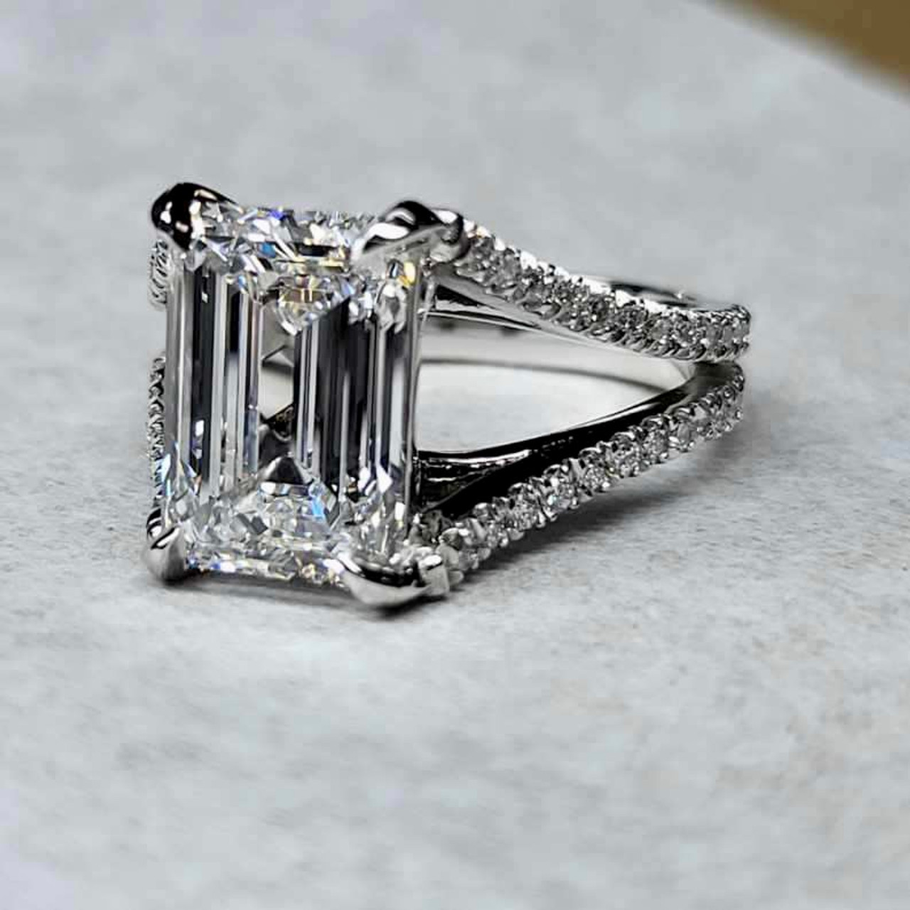 Emerald Cut Diamond Double Band Engagement Ring | Custom Diamond ...