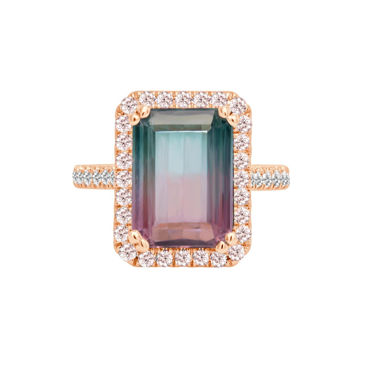Bicolor Tourmaline Diamond Halo Ring | Tourmaline Ring 