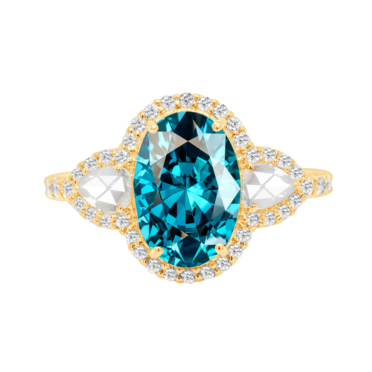 Blue Zircon Three Stone Diamond Ring | Zircon Ring | Zircon