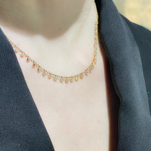 Yellow Gold Diamond T-shirt Necklace on model
