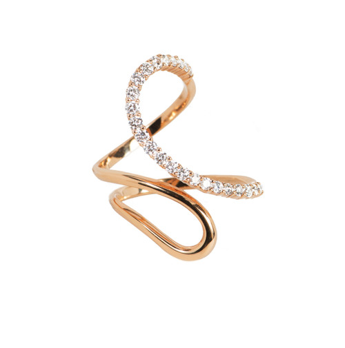 Rose Gold High Polish Modern Open Swirl Ring with Diamonds