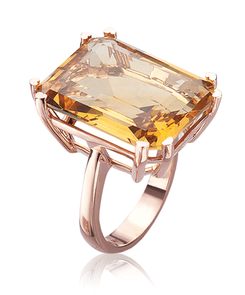 Large Citrine Emerald Cut Ring