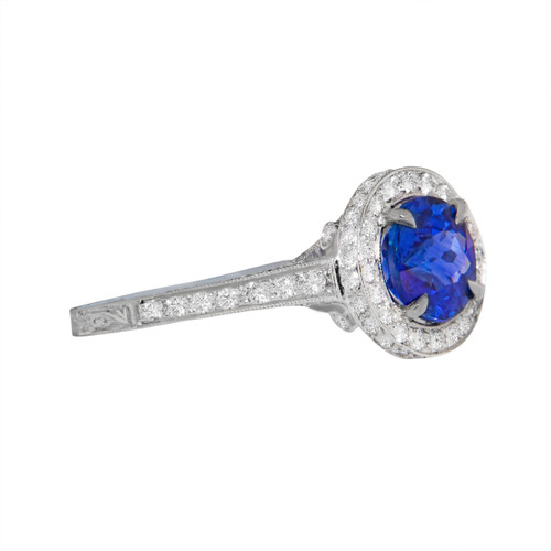 Blue Sapphire Vintage Halo Engagement Ring 