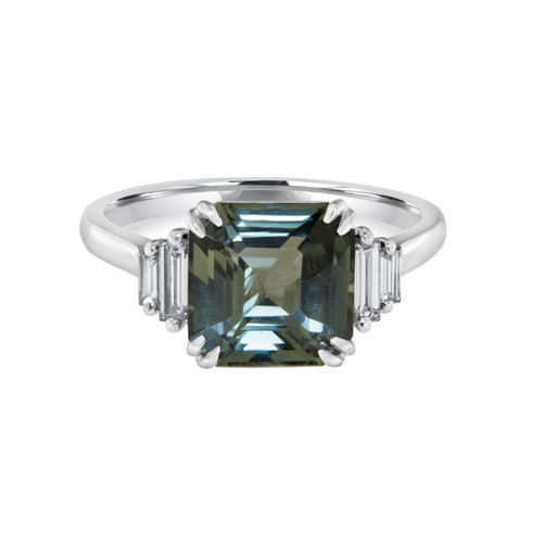 Emerald Cut Teal Sapphire Ring 