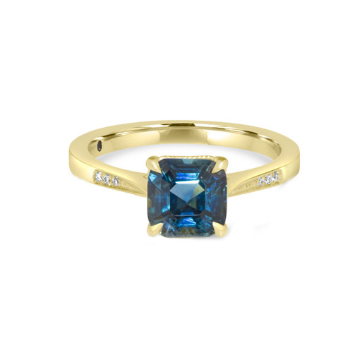 Cushion Teal Sapphire Ring in Yellow Gold 