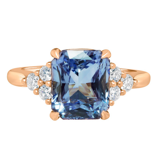 Radiant light blue sapphire ring rose gold