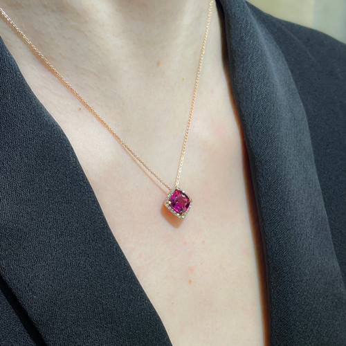 Rubellite Cushion Halo Pendant - instagram