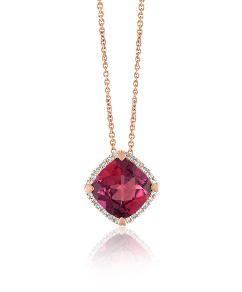 Rubellite Cushion Halo Pendant 