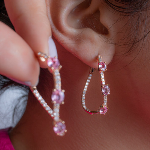 Pink Sapphire Twist Hoop Earrings