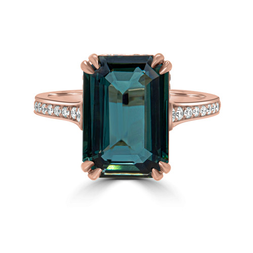 Teal Emerald Cut Sapphire Rose Gold
