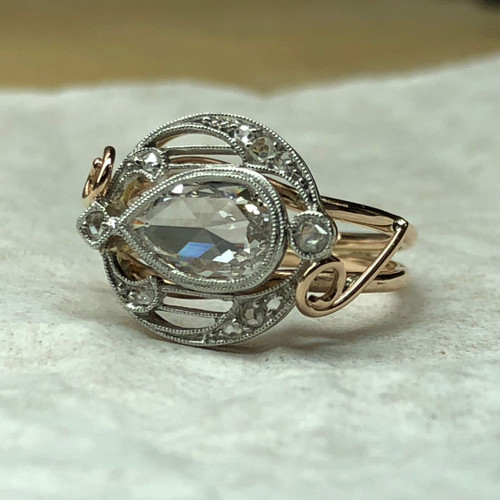 Vintage Style Pear Diamond Ring 