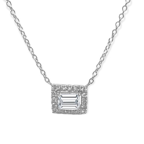 Emerald Cut Diamond Halo Pendant 