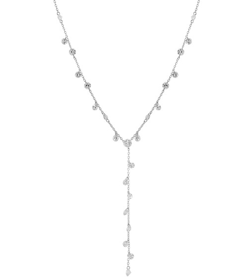 Floating Diamond  Fringe Y Necklace -white