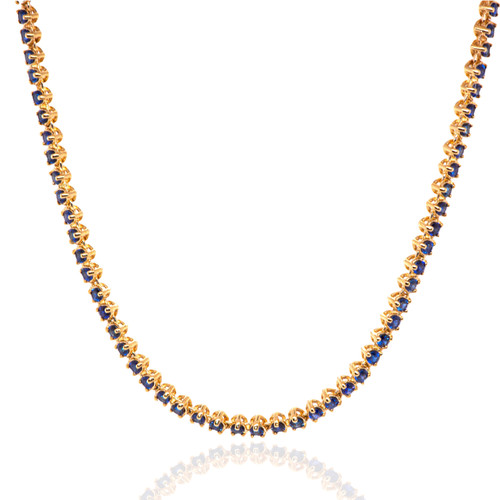 Blue Sapphire Tennis Necklace Paperclip Chain 