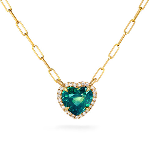 Heart Shaped Teal Sapphire Necklace 