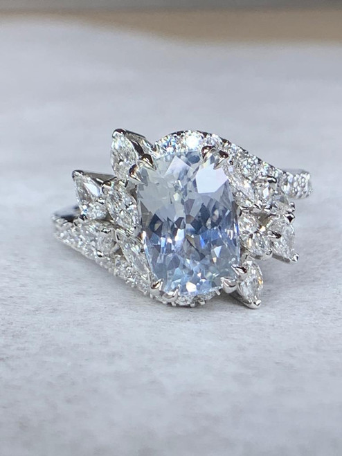 Baby Blue Sapphire Cushion Diamond Ring 