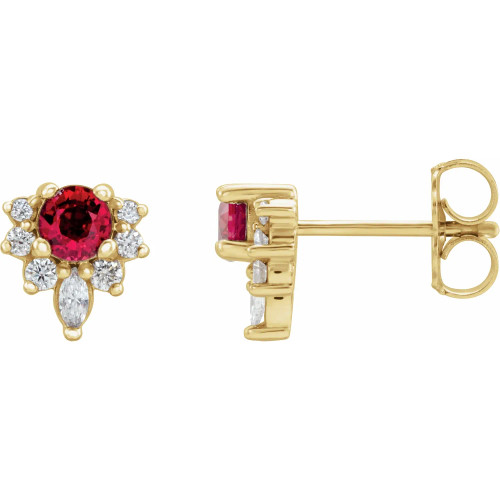 Ruby Cluster Diamond Studs 