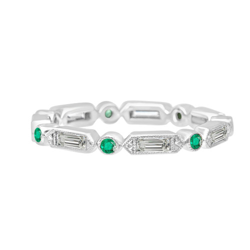 Diamond Baguette Wedding Band with Emeralds 