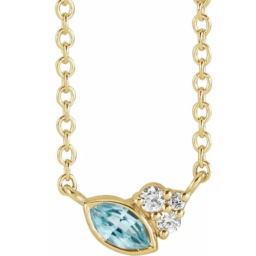 Blue Zircon Gemstone Necklace with Diamond Accents 