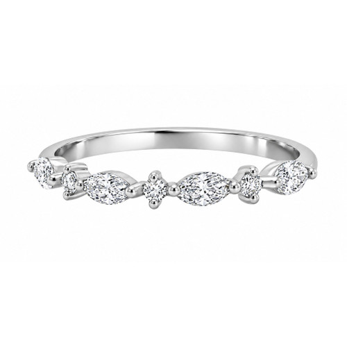 Marquise Round Halfway Wedding Ring White Gold