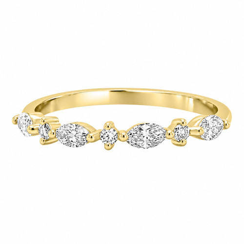 Marquise Round Halfway Wedding Ring Yellow Gold