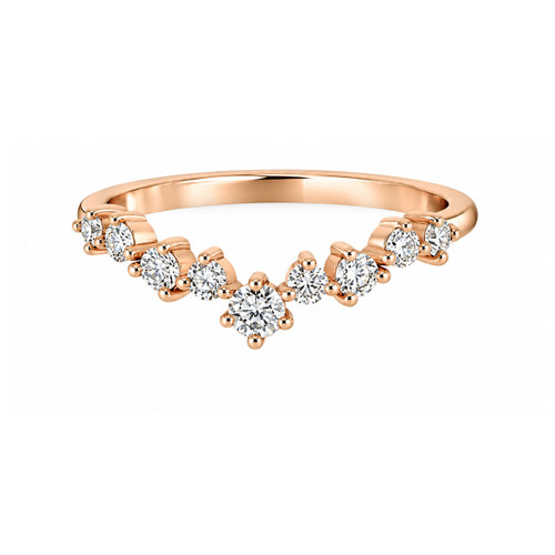 V Shaped Wedding Band with Brilliant Cut Diamonds Rose Gold