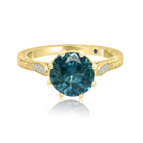 Round Teal Sapphire Vintage Inspired Ring 