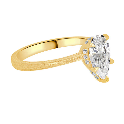 Pear Diamond Engagement Ring with engraved band - Mali yellow gold-side view
