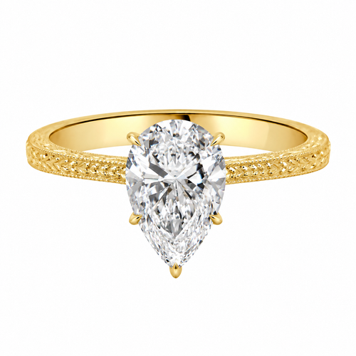 Pear Diamond Engagement Ring with engraved band - Mali yellow gold