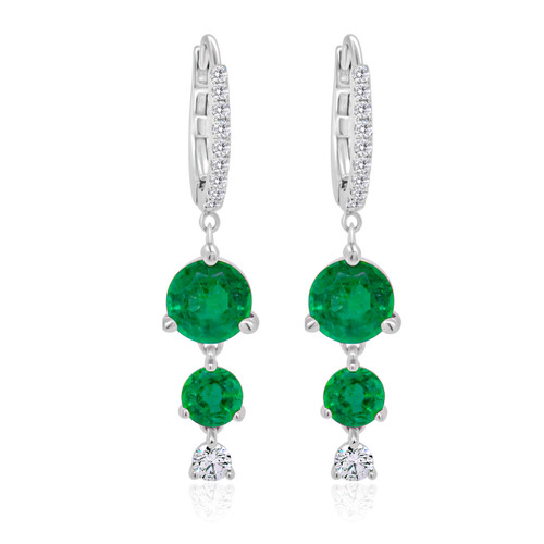 Double Emerald Diamond Drop Earrings