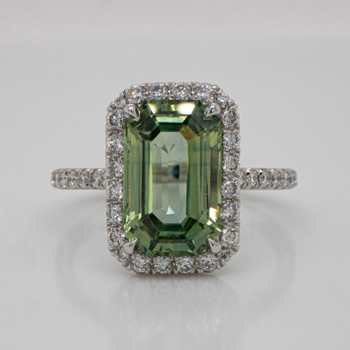 Emerald Cut Green Sapphire Halo Ring 