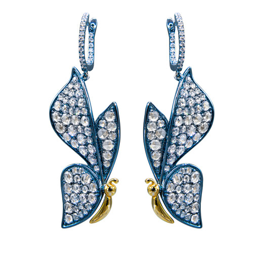Butterfly Rose Cut Diamond Earrings Blue Titanium Butterfly Rose Cut Diamond Earrings Blue Titanium