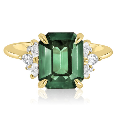 Emerald Cut Green Sapphire Ring with Diamonds 