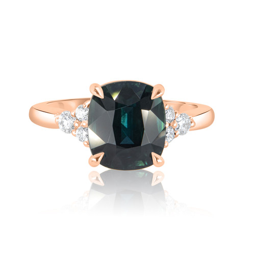 Cushion Teal Sapphire Rose Gold Ring 